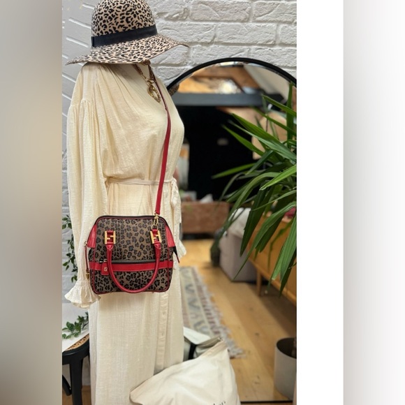 FENDI LVMH 1990s Leopard Print Two Way Cross Body Tote Satchel Handbag Purse - Picture 8 of 12